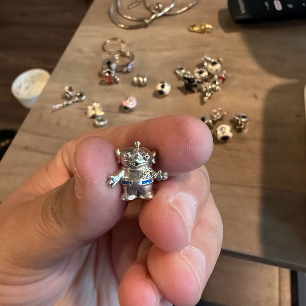 Silver Toy Story Alien Charm Pendant with Blue Accent